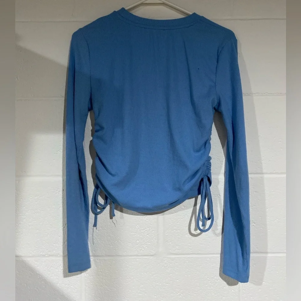 Zara Sky Blue Ruched Long Sleeve Top large